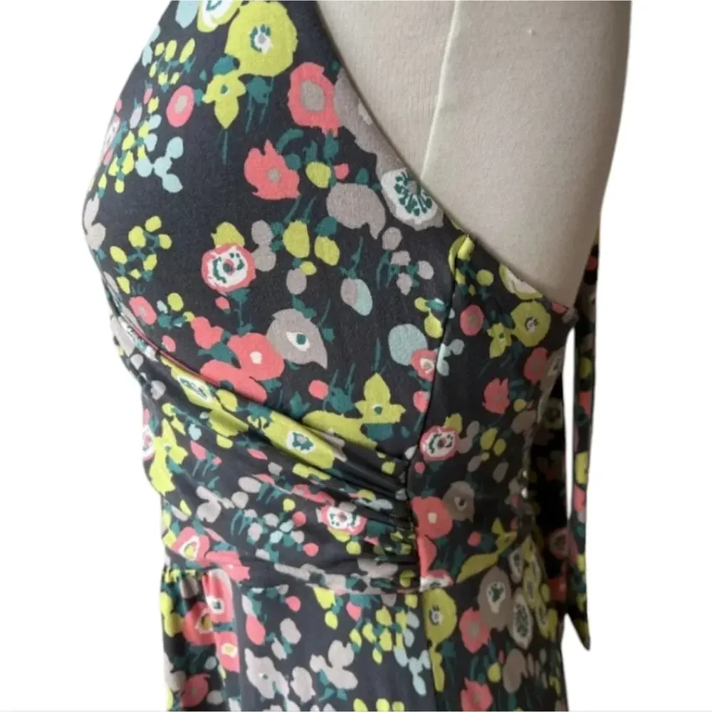 BODEN Women's St. Lucia‎ Halter Dress US Sz 6 Grey Floral Chartreuse Multicolor